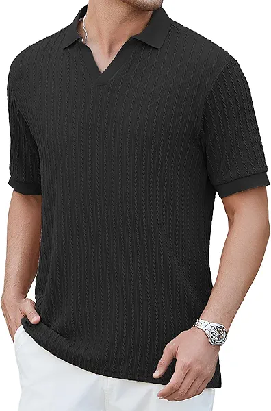 WARHORSEE Waffle Knit Polo Shirts for Men Fashion Mens Polo Shirts Short Sleeve Stretch Casual Golf Polo Shirts for Men