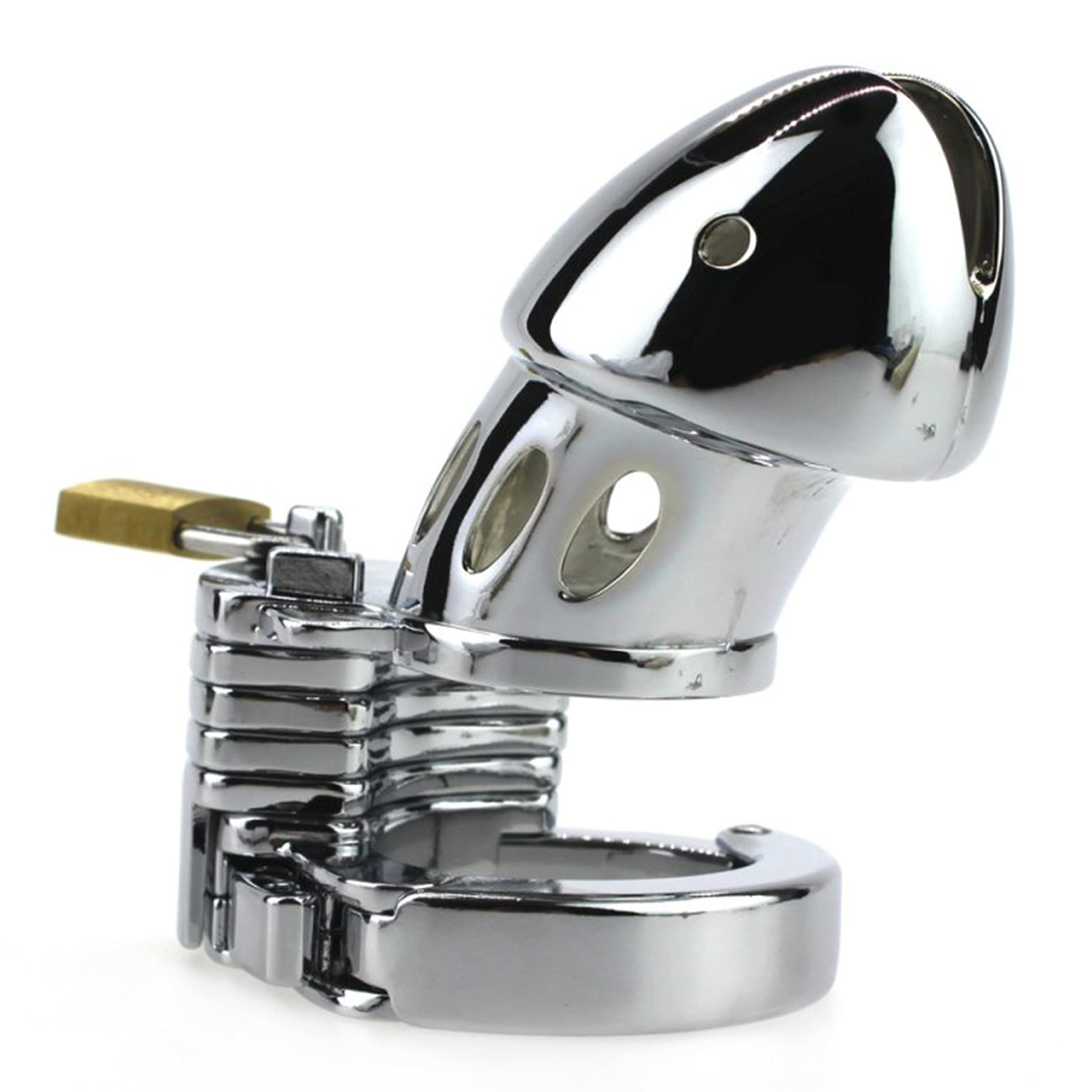 Gabbia di castità Gabbia per pene in metallo Cintura di castità regolabile per uomo Gabbia di castità per uomo color argento Lunghezza 8cm ⌀3cm Lucchetto e chiavi castita per uomo gabbia FOPS N25-2