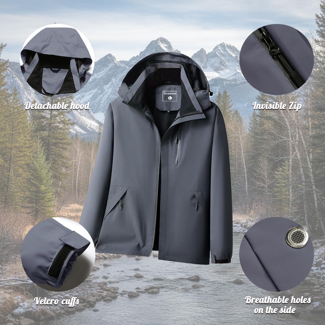 Men's Waterproof Shell Jacket, Lightweight Windbreaker Raincoat, Outdoor Trench Coat