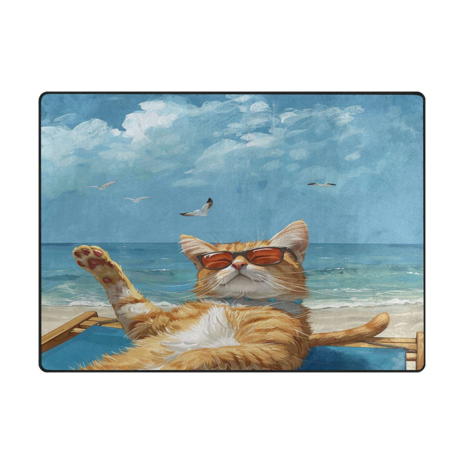 Grand tapis de sol contemporain Mnsruu pour salon et chambre motif chat 203x147 cm