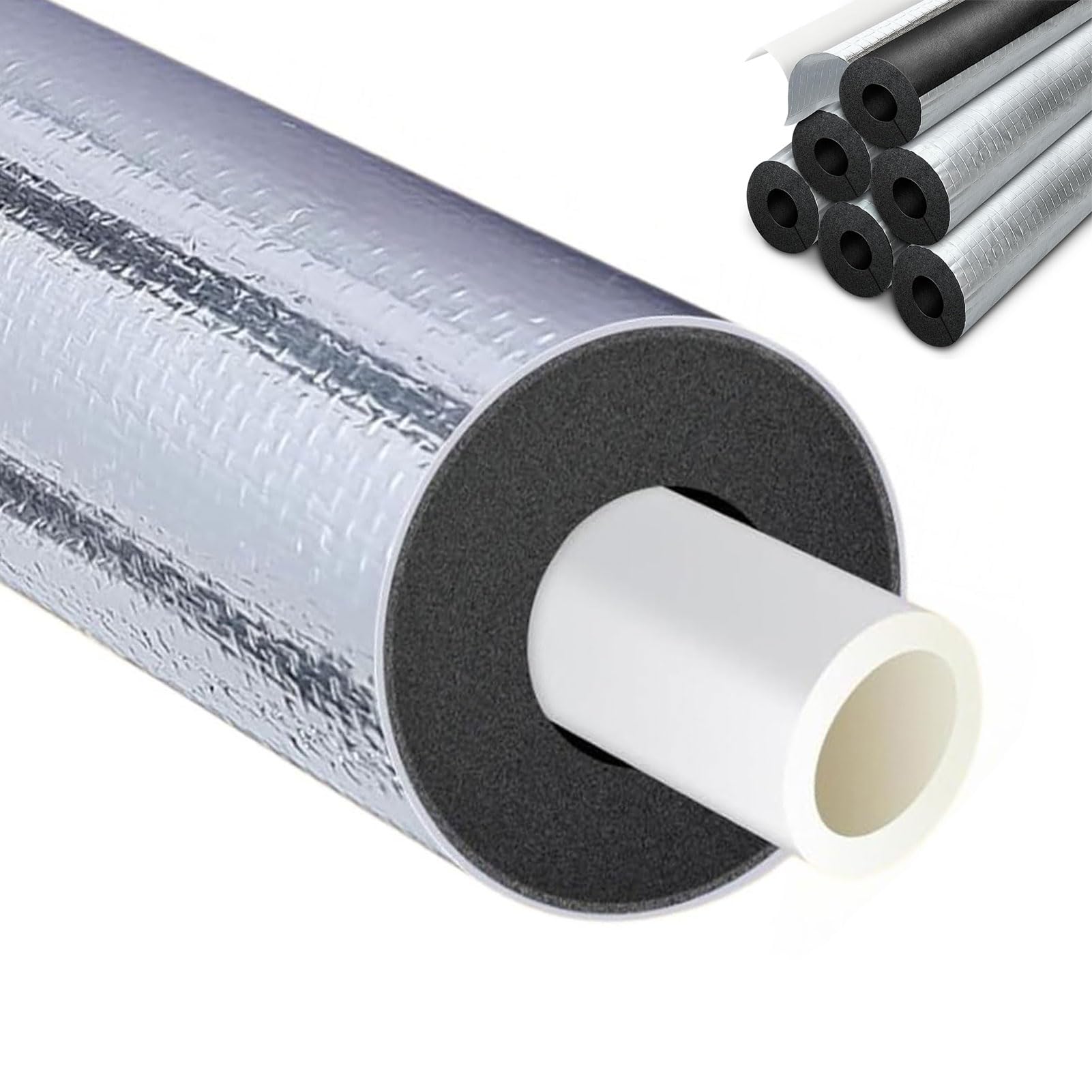 Tubo de Espuma Fundas Térmico para Tuberías Exteriores Coquilla Aislante De Papel De Aluminio Autoadhesivo de Aislamiento para Tubos De Agua Y Calefacción (ID) 27mm x (T) 30mm x (L) 0.95m
