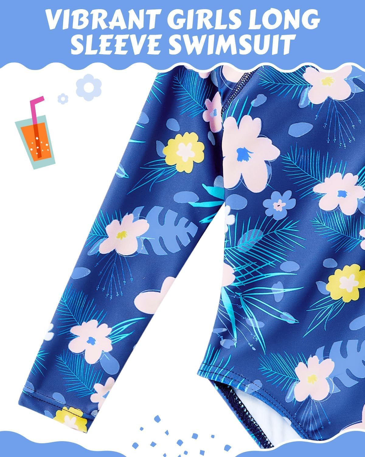 Century Star UPF50+ Long Sleeve Swimsuit Girls Toddler Kids Teen Rash Guard One Piece Bathing Suit Cute Swimwear Zipper 2-15Y - Image 6