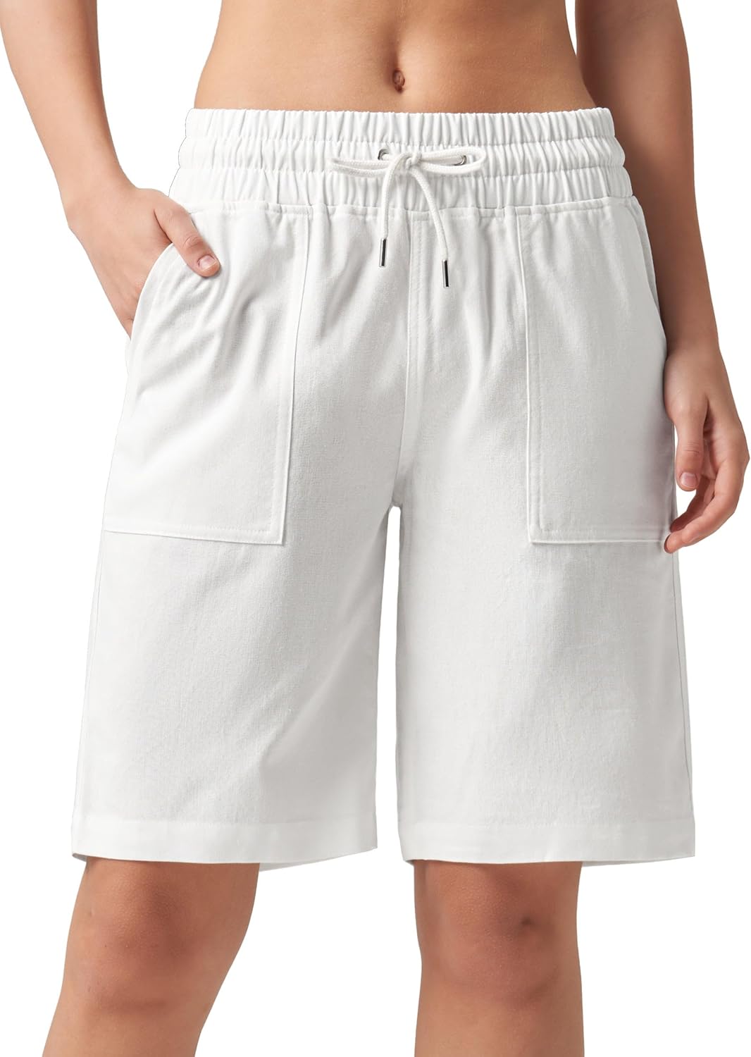 Willit Women's Linen Shorts Casual Bermuda Long Linen Shorts High Waisted Comfy Summer with Pockets 5" 10"