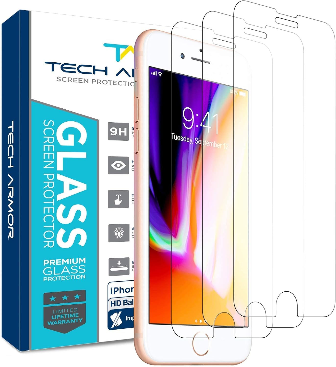 Tech Armor Ballistic Glass Screen Protector Designed for Apple iPhone 6 Plus, 6s Plus, iPhone 7 Plus, and iPhone 8 Plus Tempered Glass 3 Pack