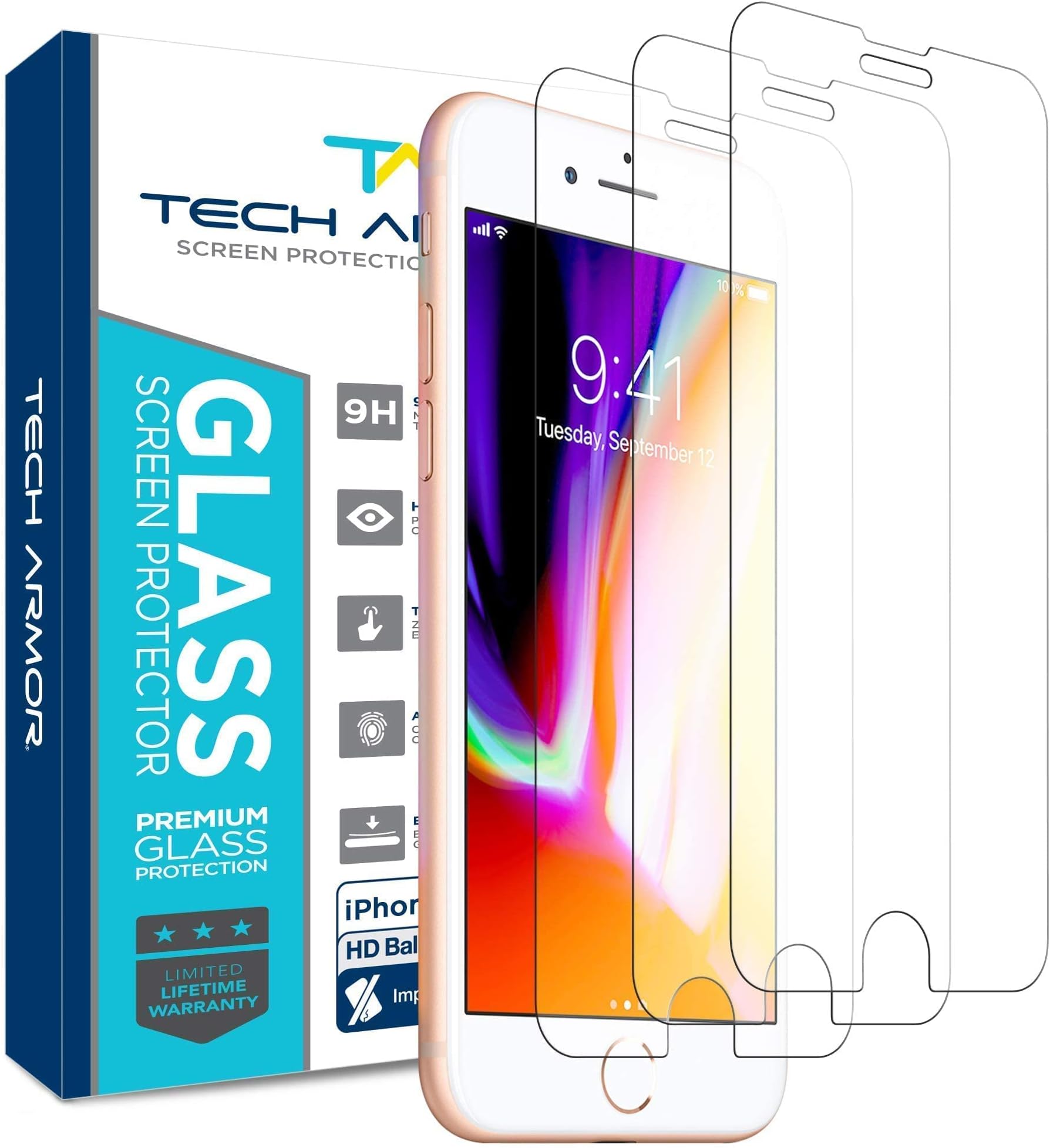 Tech Armor Ballistic Glass Screen Protector for Apple iPhone 6 Plus/6s Plus, 7 Plus, 8 Plus [3-Pack]