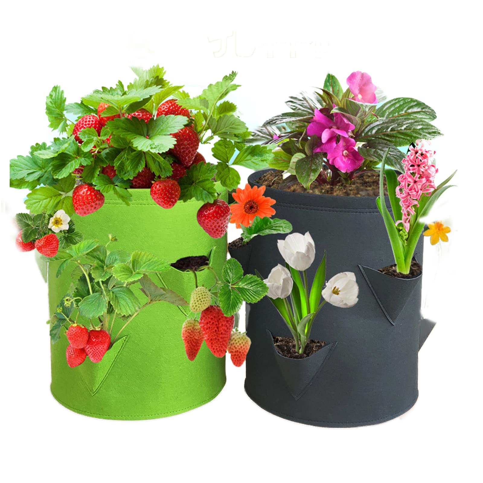 2 Piezas Bolsa de Cultivo de Fresas, Saco de Patatas Contenedor De Cultivo De Tomate con Agujeros y Manejar para Plantas/Hierbas/Flores, 35 * 30CM