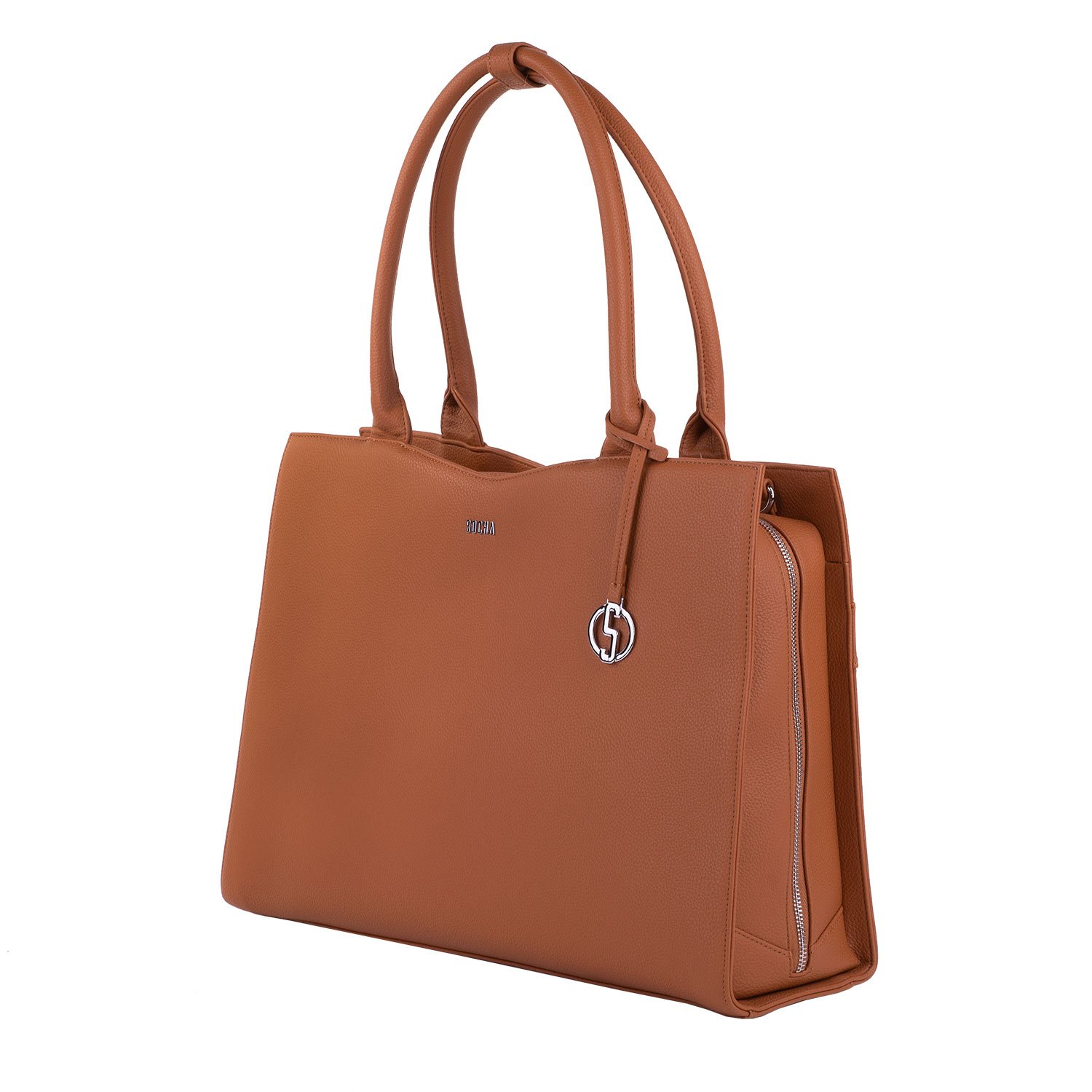 Socha Laptoptasche Damen/Businesstasche Frauen/Aktentasche mit Tragegurt - Elegant - Extra leichte Synthetik - Straight Line Cognac - 15.6 Zoll Braun