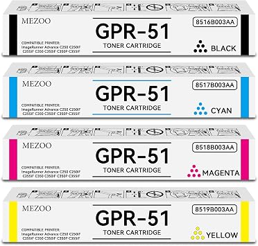 GPR-51 GPR51 Toner Cartridge High Capacity 8516B003AA 8517B003AA 8518B003AA 8519B003AA Replacement for Canon ImageRUNNER Advance C250 C250iF C255iF C350 C350iF C350P C355iF Printer 4 Pack,BK/C/M/Y