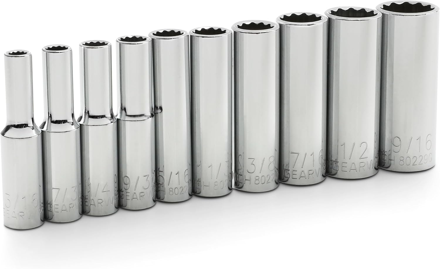 GEARWRENCH 10 Pc. 1/4" Drive 12 Pt. Deep Socket Set, SAE - 80309D