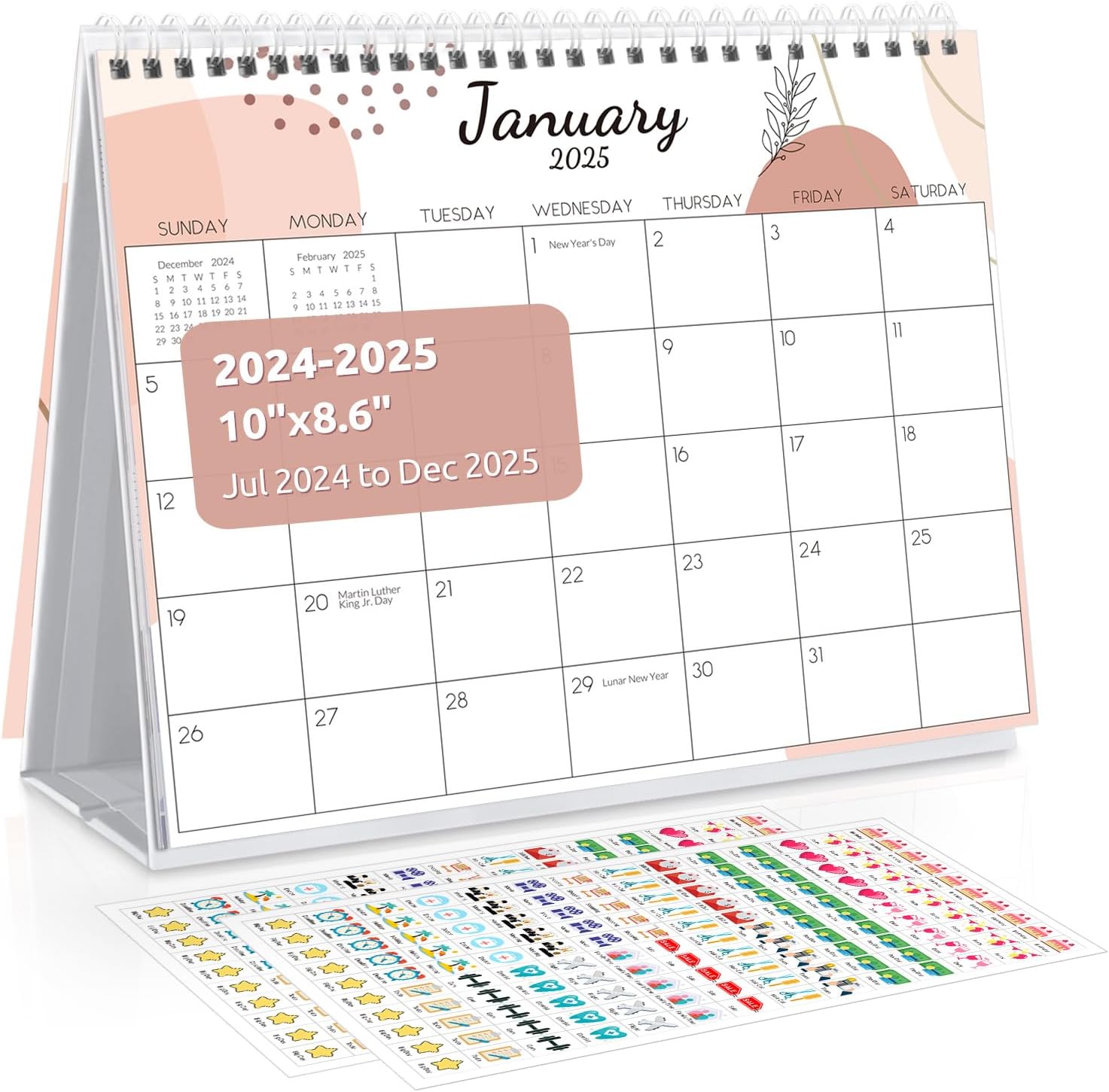 SKYDUEDesk Calendar 2024, from Jan.2024 to Jun 2025,10" x 8.5", Aesthetic 18 Months Calendar Standing Flip Desk Calendar with To-do List & Notes for Office, School