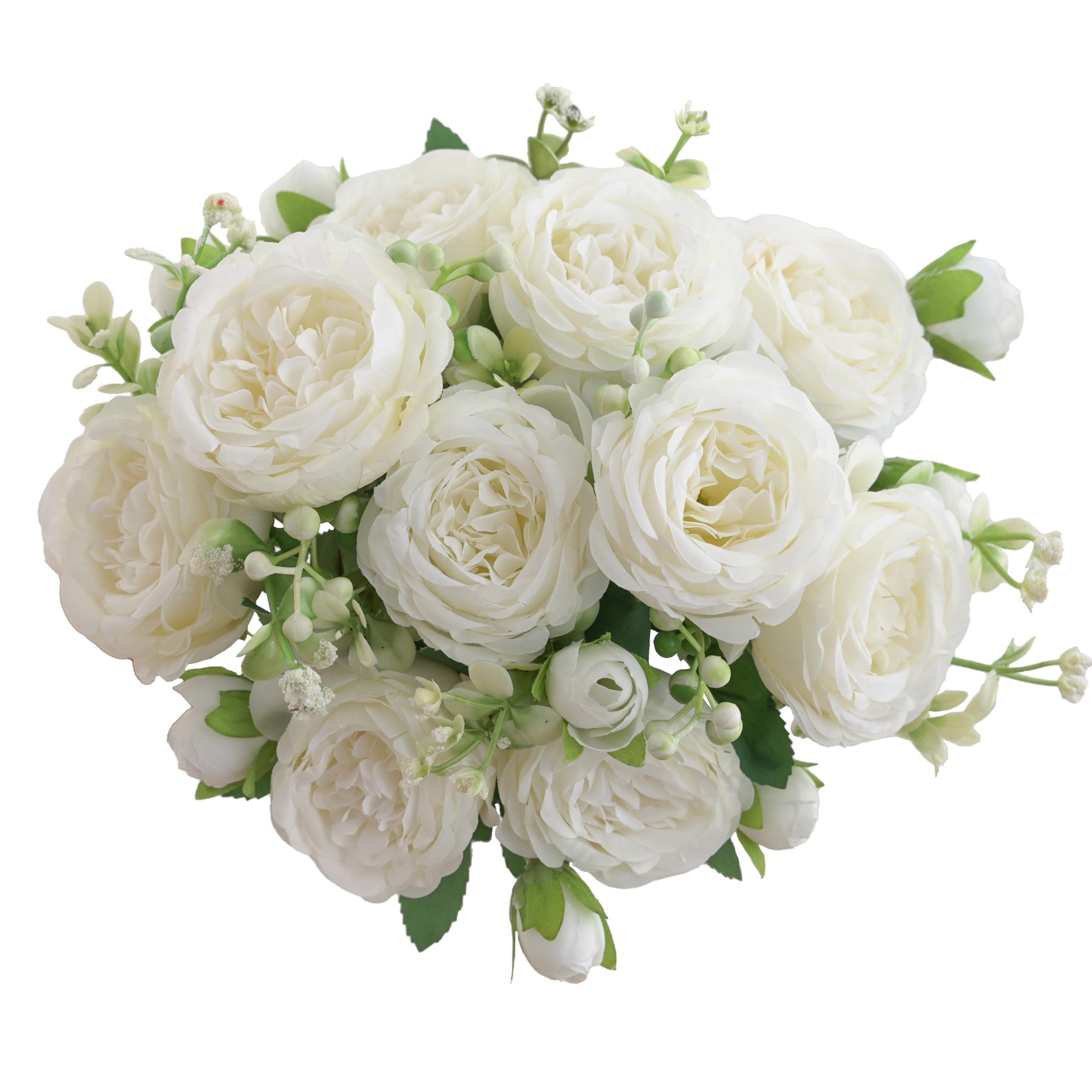Photo 1 of karoro 2 Packs Peonies Artificial Flowers, Small Silk Peonies White Flowers Fake Bouquet Faux Floral Arrangements for Dining Table Centerpieces Bridal Wedding Party Home Decor (2, White)