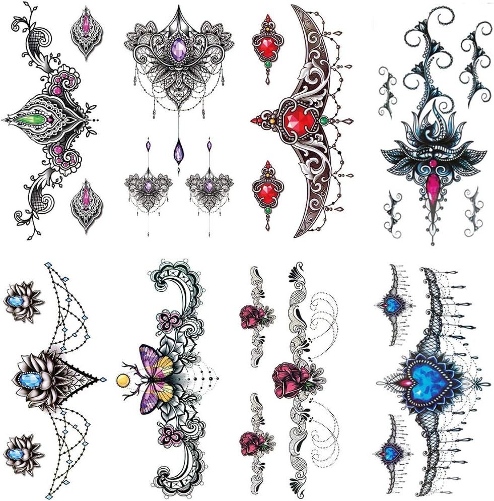 Yesallwsa Jewelry Temporary Tattoo 8 sheet, Sexy Temporary Chest