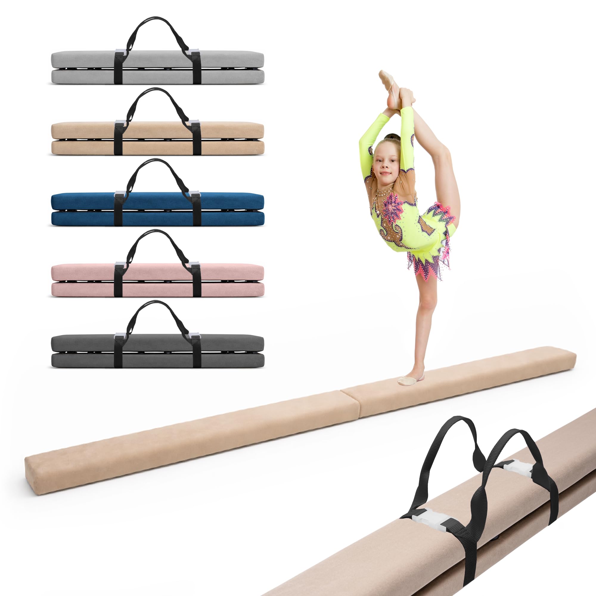 MAMOI® Gymnastics beam for kids (200 cm), Padded non-slip folding balance beam, Kids gym equipment at home, Gymnastic floor beams & bases for children