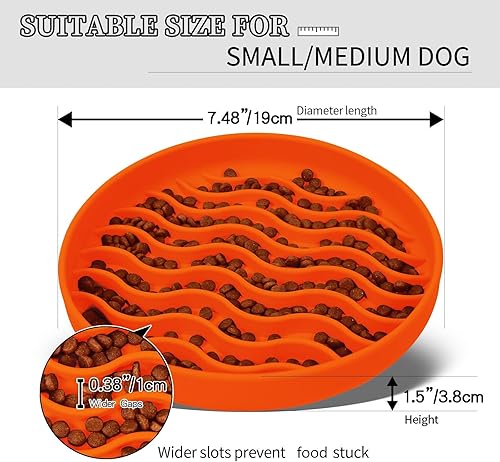 Miniatura 2 de PJDH Tazones de alimentación lenta para perros, tazón de silicona antigolpe, comedero lento para mascotas y cachorros con ventosas, apto para