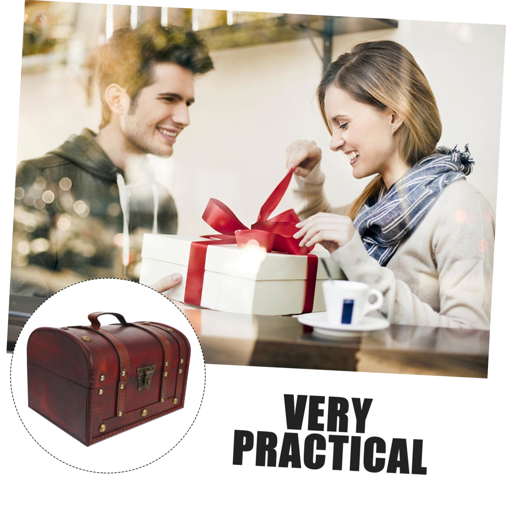 BESTOYARD Scatola Portaoggetti Vintage in Legno, 1 Pezzo, Rosso Scuro