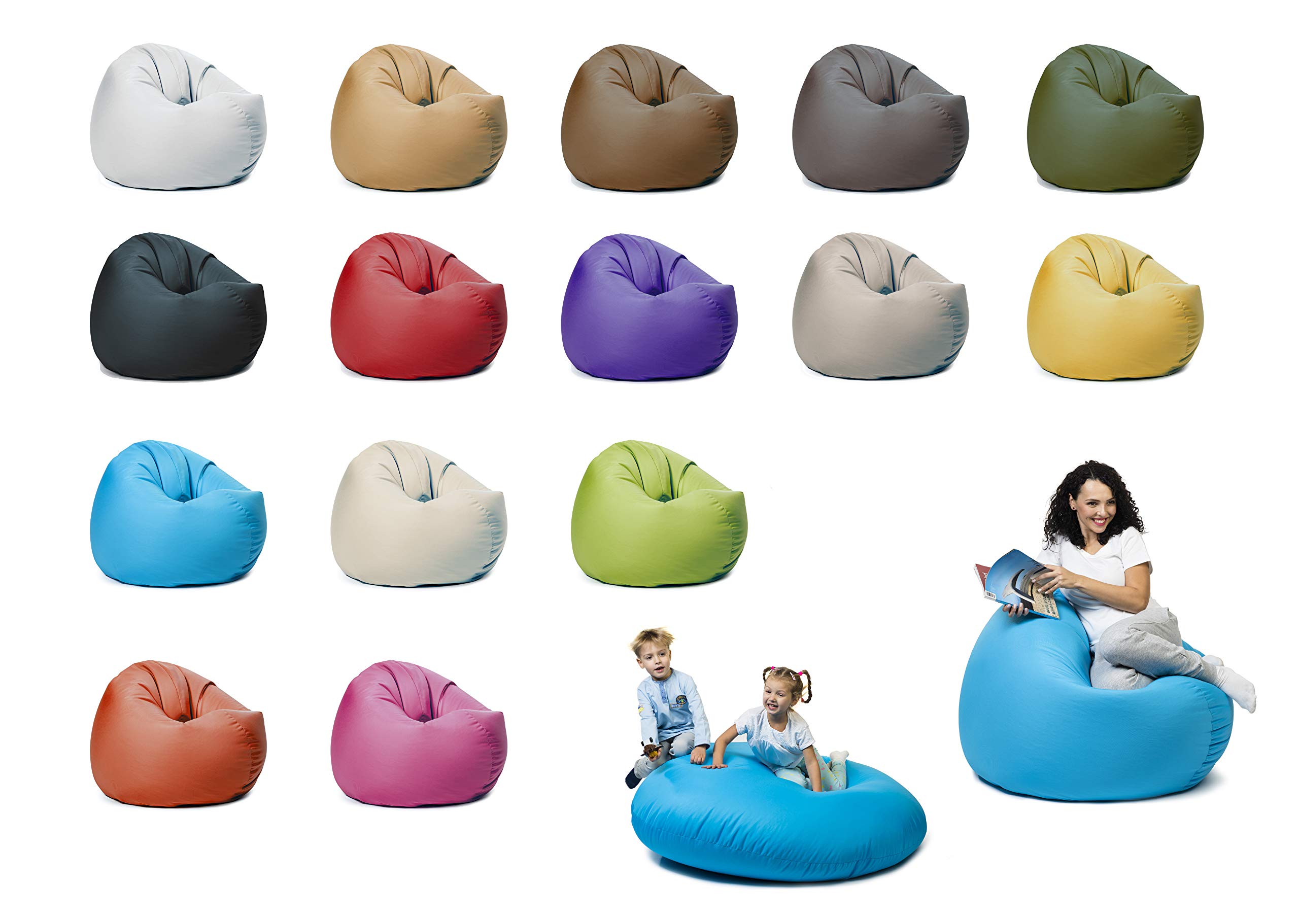 sunnypillow XL Sitzsack mit Styropor Füllung 100 cm Durchmesser 2-in-1 Funktionen zum Sitzen und Liegen Outdoor & Indoor für Kinder & Erwachsene viele Farben und Größen zur Auswahl Blau