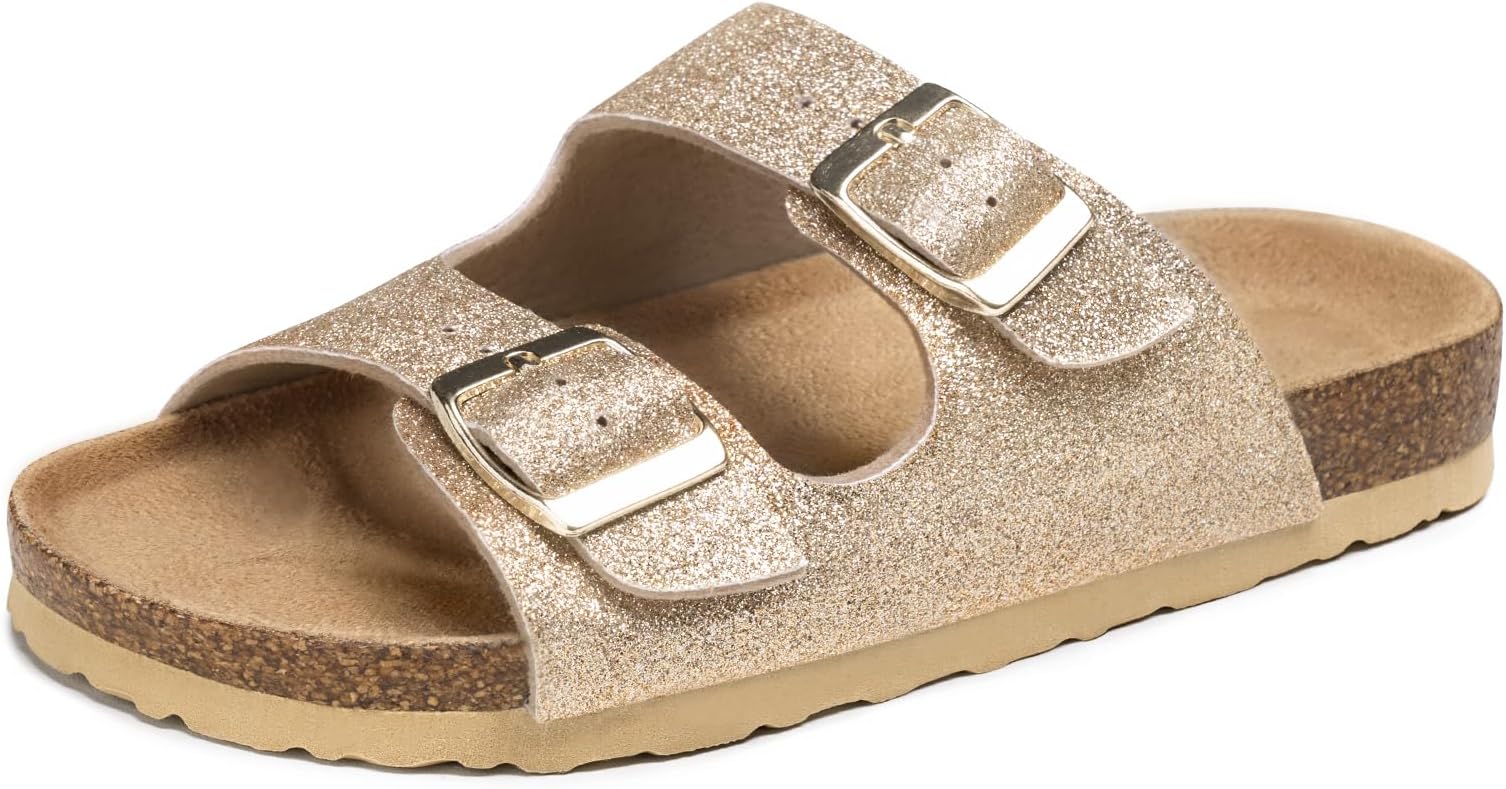 - Boys Girls Glitter Slide Sandals, Cork Slipper with Adjustable Straps for Little Kid/Big Kid
