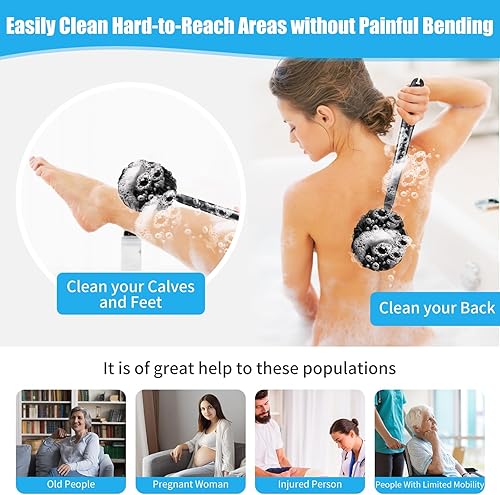 Miniatura 3 de VANZAVANZU Juego de esponjas de lufa exfoliantes para el cuerpo, esponja de plástico antideslizante de 17 pulgadas con mango de esponja de ducha