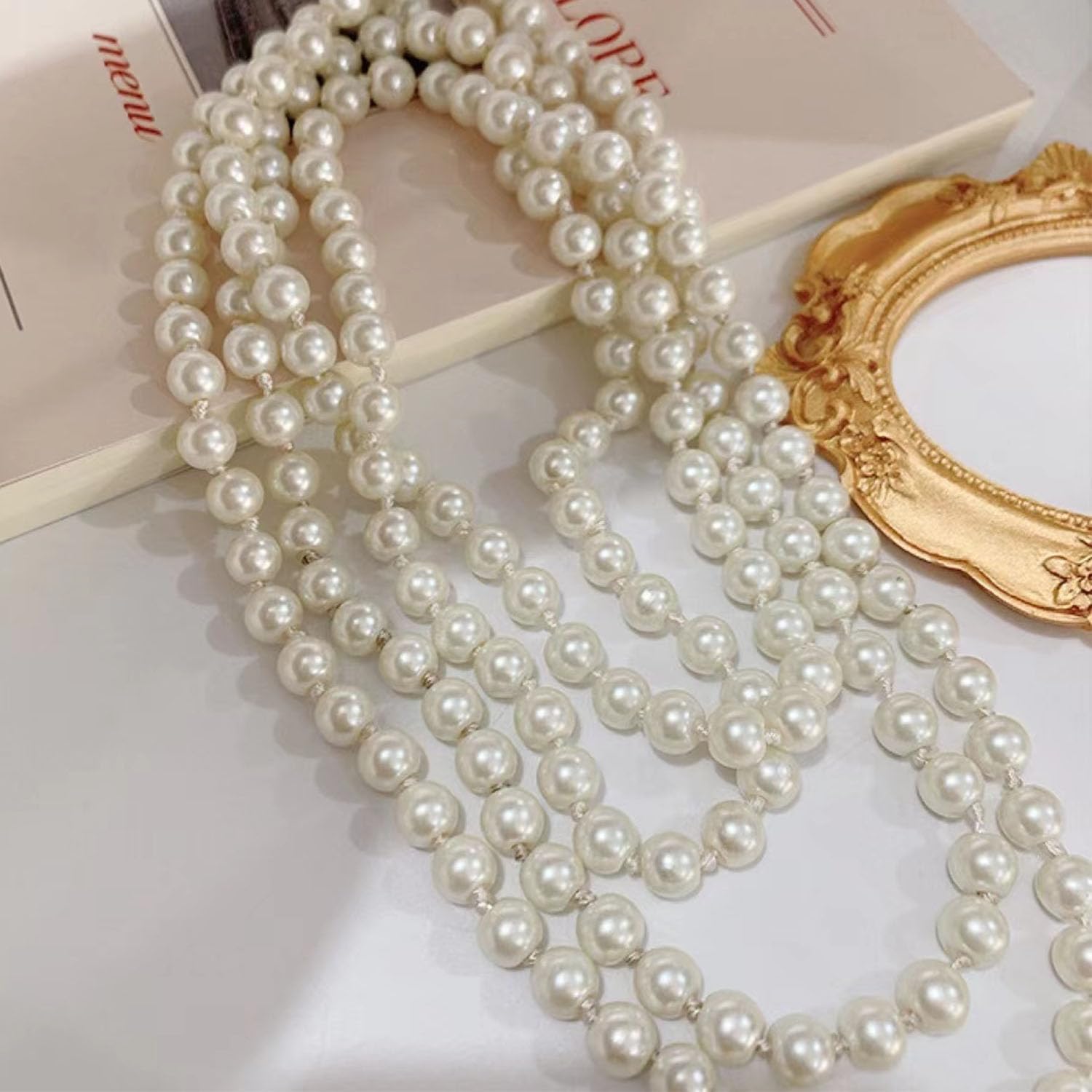 Long Pearl Necklace for Women Multiple Pearl Strand Necklace 1920s Pearls Long Necklace for Women Bridal Wedding Party 1920s Necklace Vintage Jewelry 60 Inches