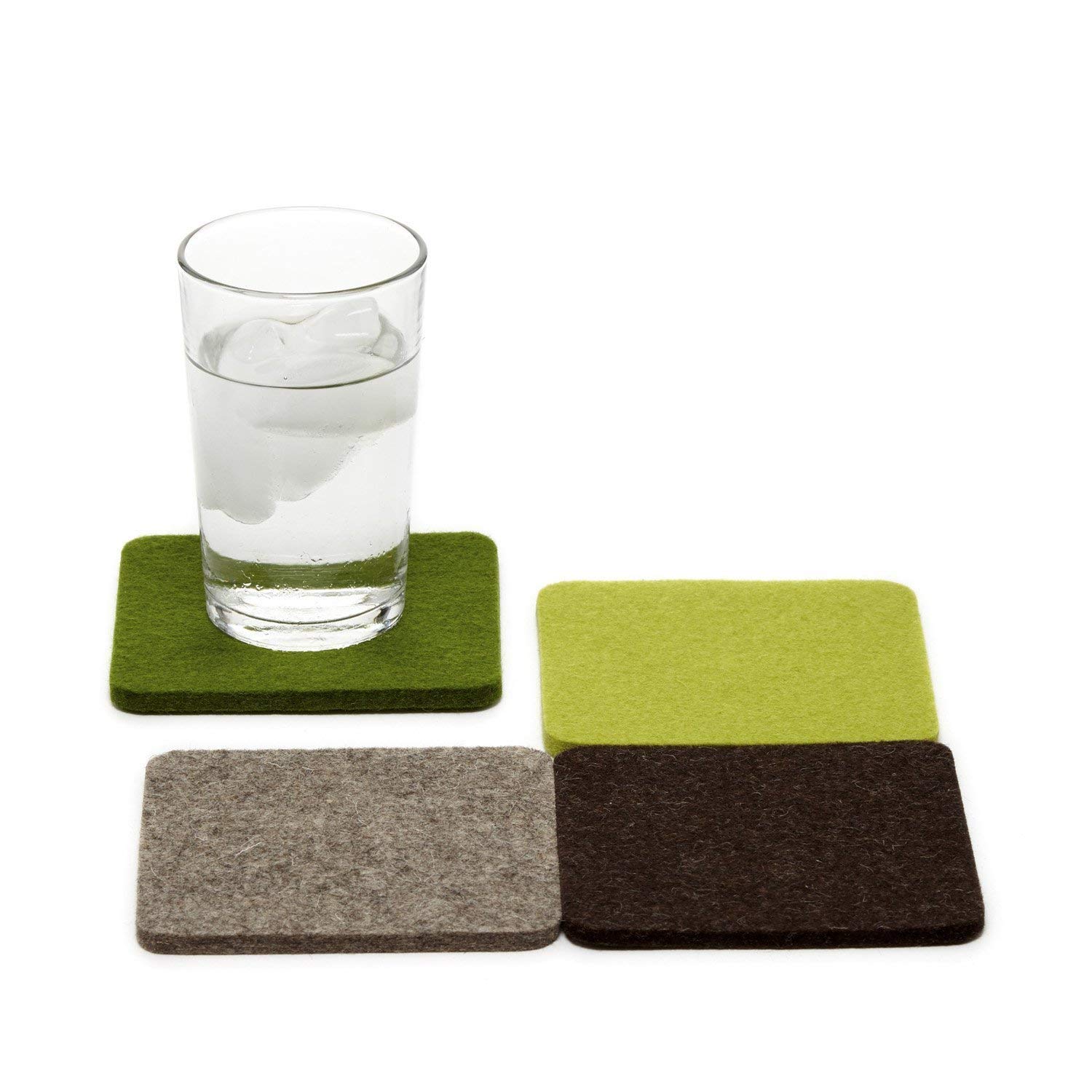 Graf LantzBierfilzl Merino Wool Square Coasters Set of 4 - Forest (4"x4"x5mm) - Absorbs 30% of Weight - Natural German Wool - Heat Resistant, Sustainable, Reusable - Home Decor, Coffee Table Decor
