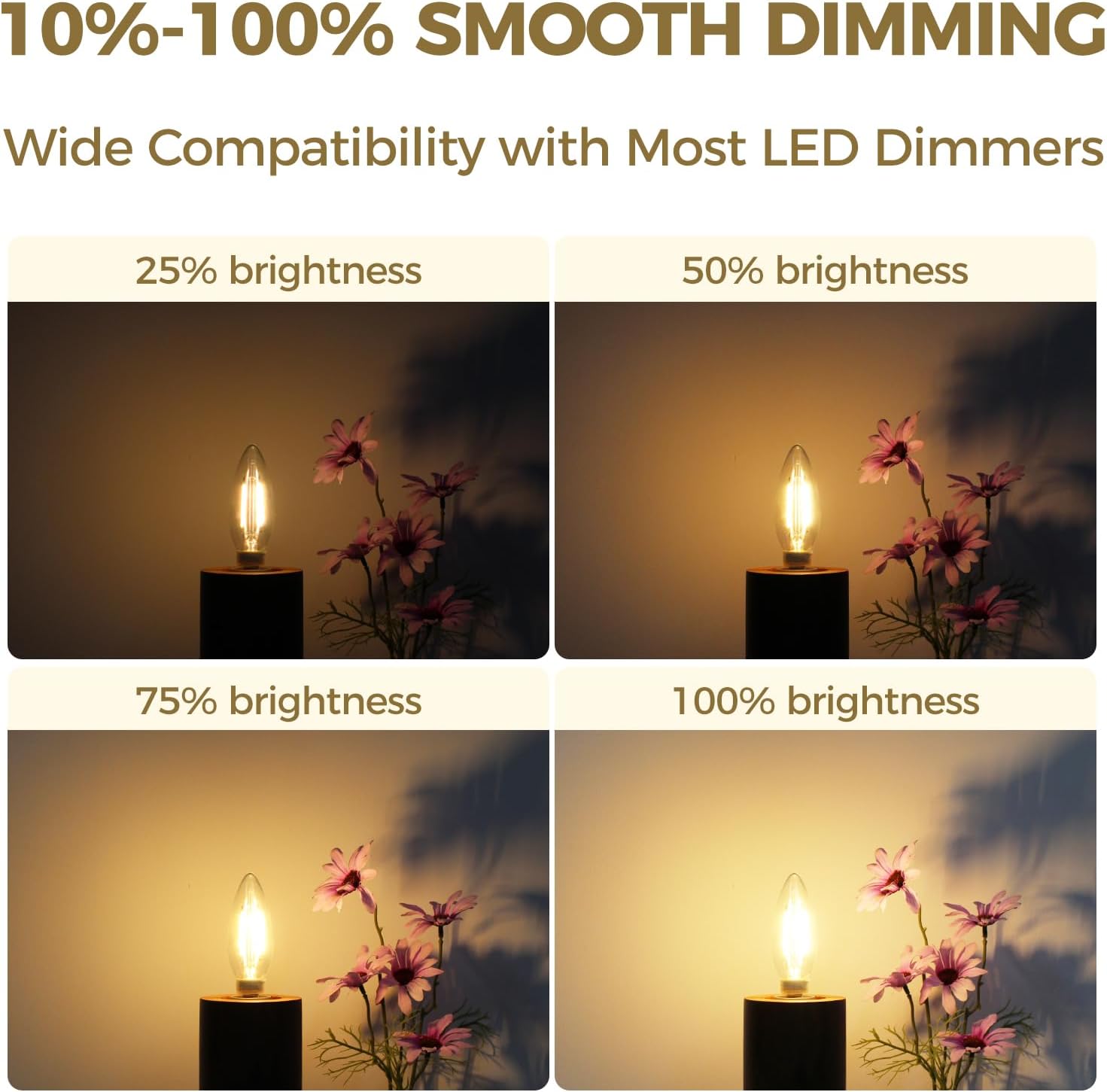 Hizashi E12 Candelabra Light Bulbs 40 Watt Equivalent, E12 LED Bulb Chandelier Light Bulbs 2700K Soft White, Dimmable LED Candelabra Bulbs, B10, 90+CRI, 4W, 450LM, UL Listed, 24 Pack