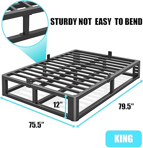 Miniatura 9 de Firpeesy Base de cama King de 6 pulgadas con bordes de esquina redondos, marco de cama de plataforma de metal tamaño King de perfil bajo con soporte