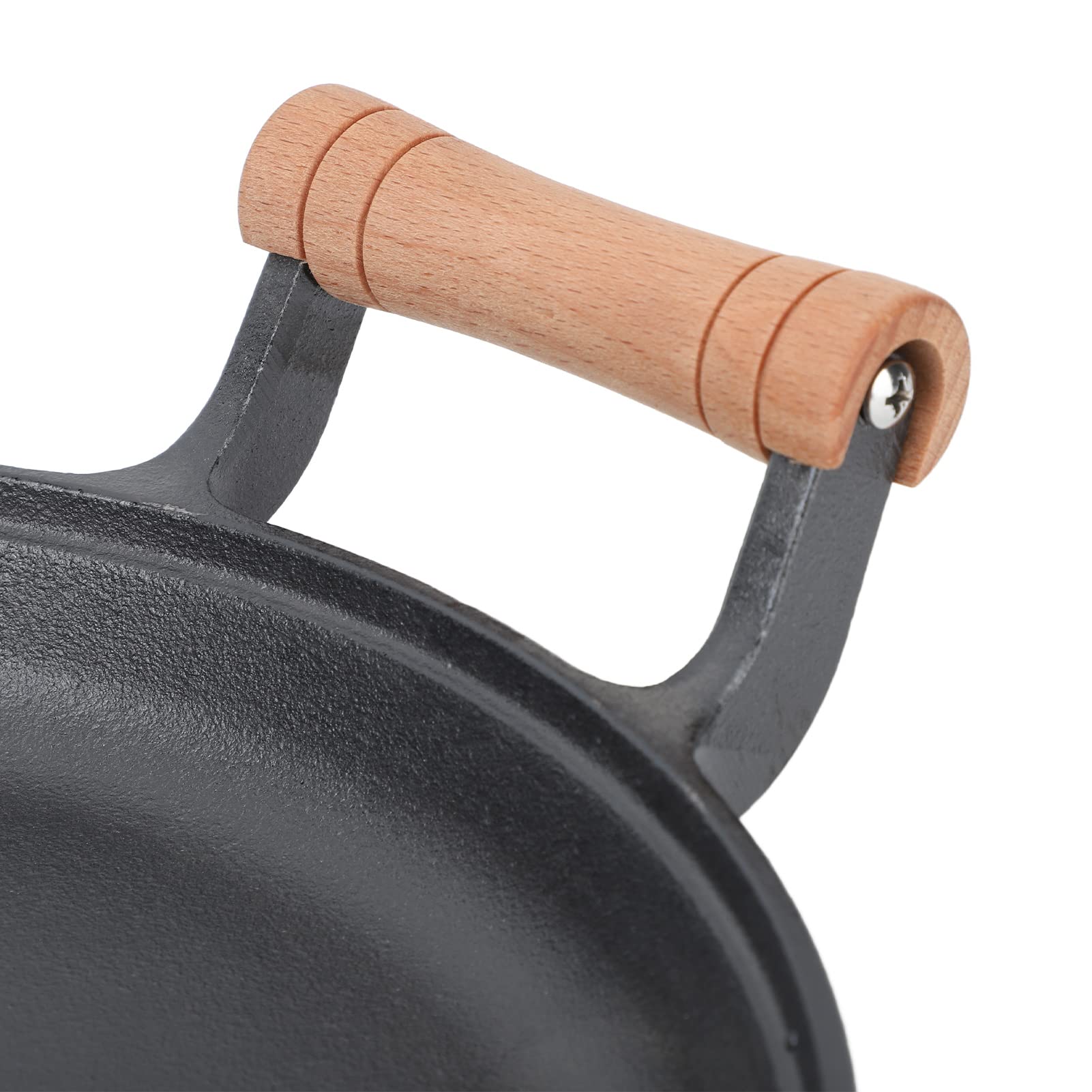Patelnia Grillowa, Patelnia Do Grillowania Z Podwójnymi Drewnianymi Uchwytami Okrągła żeliwna Patelnia Do Smażenia Steków Do Smażenia Mięsa, żeliwna Patelnia Saute Do Spotkań Przy Grillu(33cm)