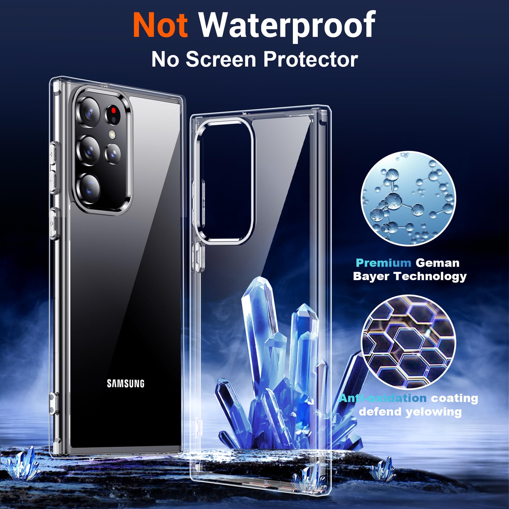 Custodia progettata per Samsung Galaxy S22 Ultra, cavalletto nascosto integrato, protezione contro le cadute di grado militare, non ingiallisce, custodia sottile e sottile per S22 Ultra