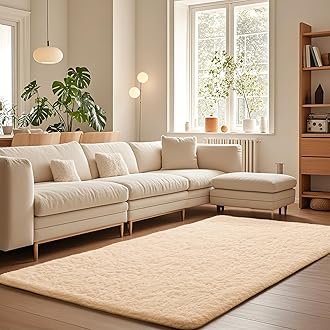 Ophanie Beige Rugs for Living Room Bedroom, 5x8 Fluffy Fuzzy Furry Carpet, Plush Soft Shaggy Bedside Indoor Floor Area Rug for Kids Girls Boys Baby Teen Dorm Nursery Home Decor Aesthetic