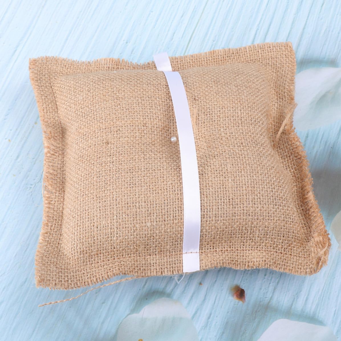 Wedding Ring Bearer Pillow Cushion 18cm Burlap Rustic Hearts