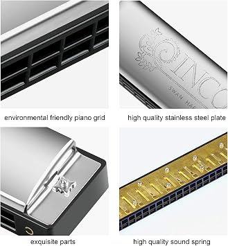Harmonica Harp Harmoc Armonica 24 Hole Mouth Organ Professional Key of C Polyphony Diatonic with Case for Blues Folk Jazz Pop Music Instrument