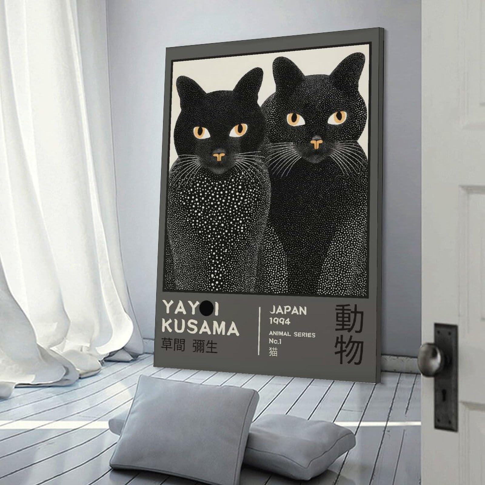 Junmoney Yayoi Kusama Black Cats Exhibition Poster Canvas Wall Art, 08x12inch(20x30cm), for Wall Displays, Bedrooms Or Room Updates, Ideal for Building A Coordinated Art Wall