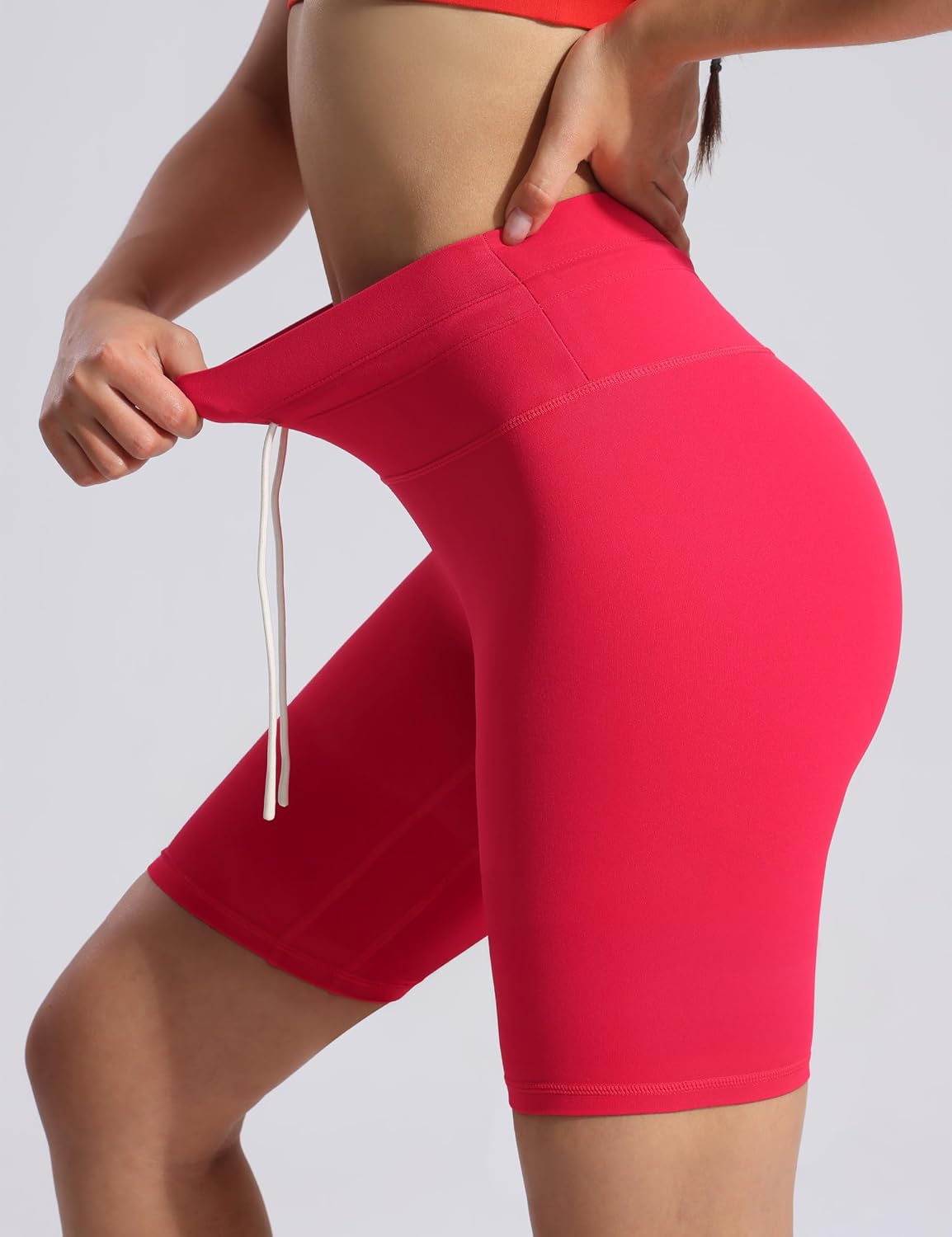 POSHDIVAH Women's Creamluxe Biker Shorts-6"/8" High Waisted Drawstring Running Gym Volleyball Yoga Workout Shorts