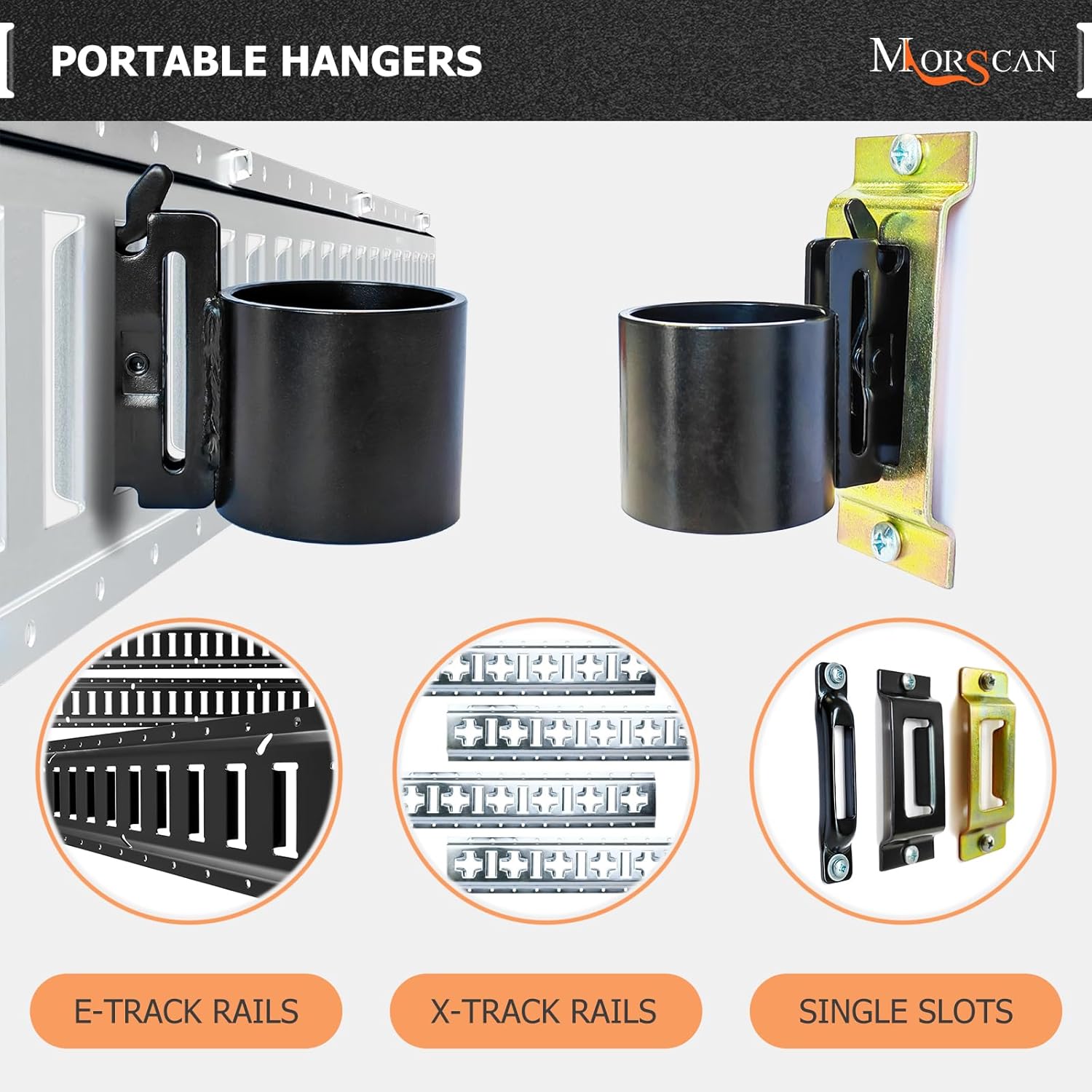 6-Pack E-Track Steel Tool Holders, 2" Circular Tube Tool Hangers Heavy Duty Tool Organizer to Keep Rakes, Shovels, Broom, Tools Stable, E Track Shovel Holder for Trucks, Trailers