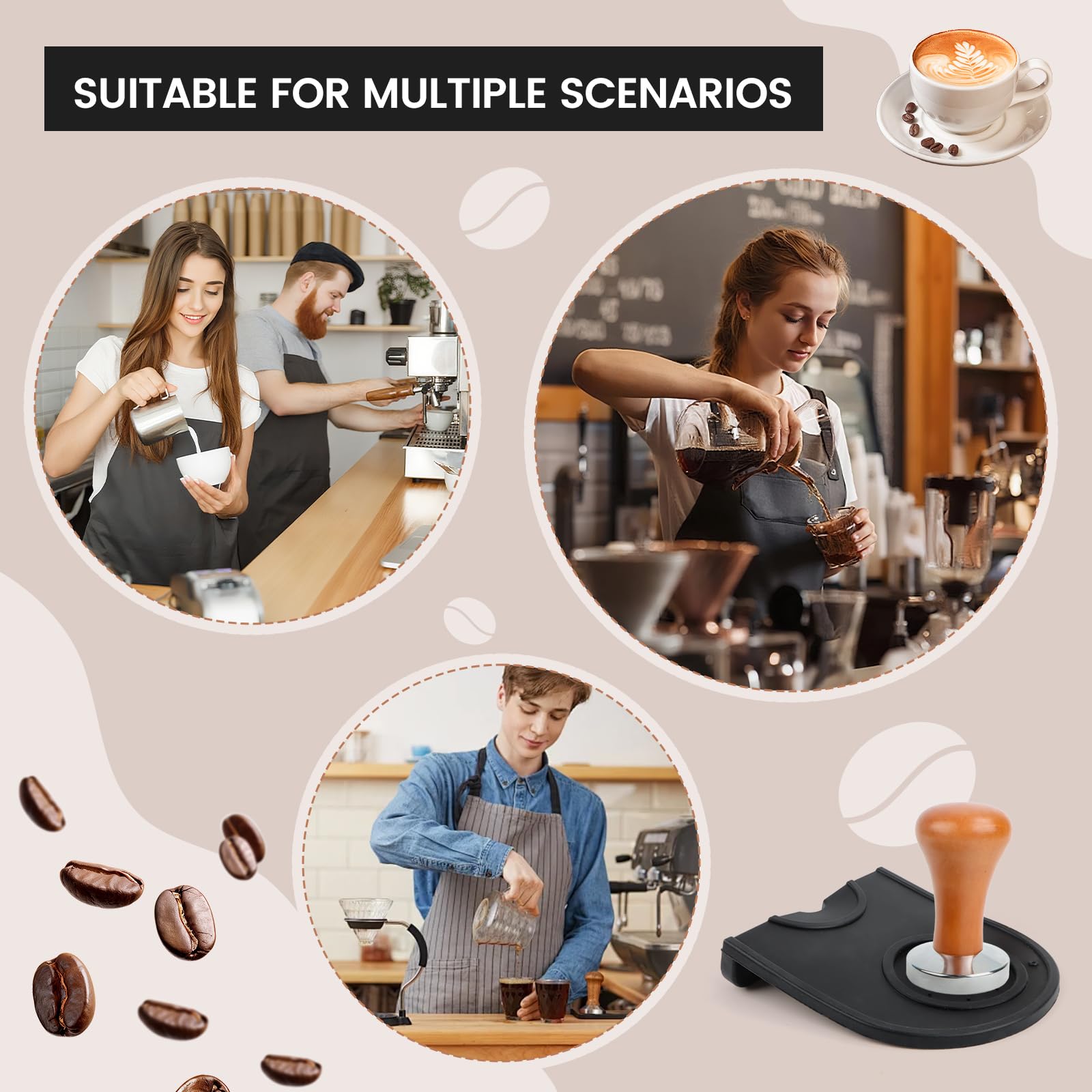 2-częściowy zestaw tamper do kawy 51 mm, tamper do espresso z matą do tampera, tamper do kawy ze stali szlachetnej, stempel do espresso dla narzędzi baristy, do domu, kuchni, baru, kawiarni