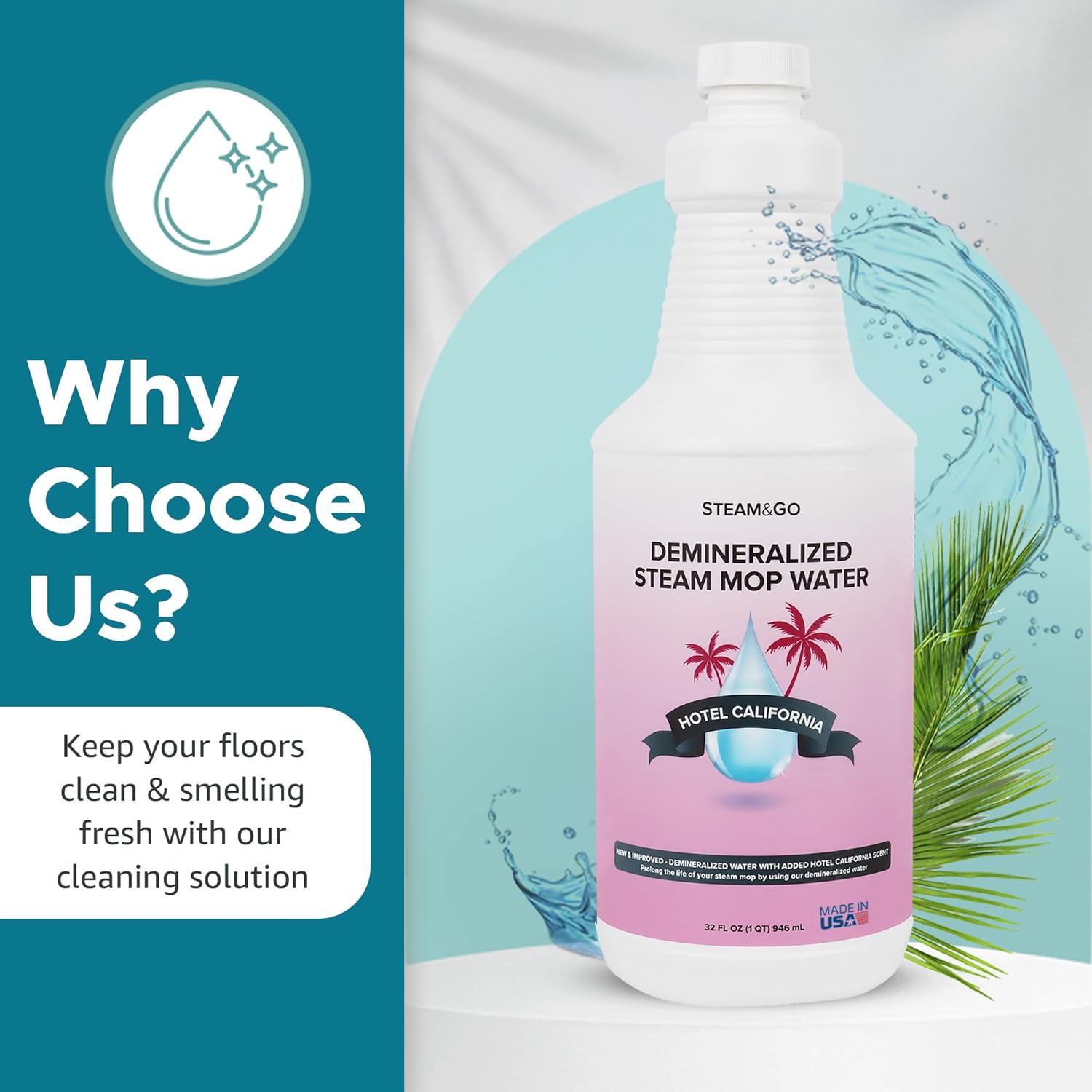 Steam & Go Deminerilized Water - Multi-Surface Cleaner for Steam Cleaners, Hardwood Floors, Kitchens, & Bathrooms - Germ-Killing Formula - Hotel California Scent - 32 Ounces (Pack of 1) - Image 3