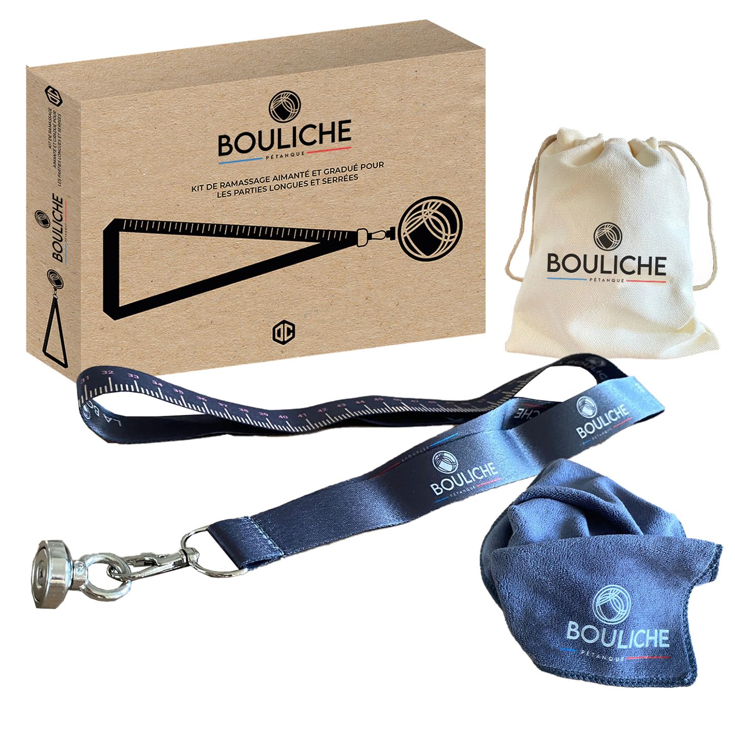 BOULICHE | Kit Ramasse Boules de Pétanque | Aimant Puissant et Mètre Intégré | Chiffon et Sac de Transport Inclus | Léger et Portable | Accessoire Petanque, Cadeau | OriginalCorner®