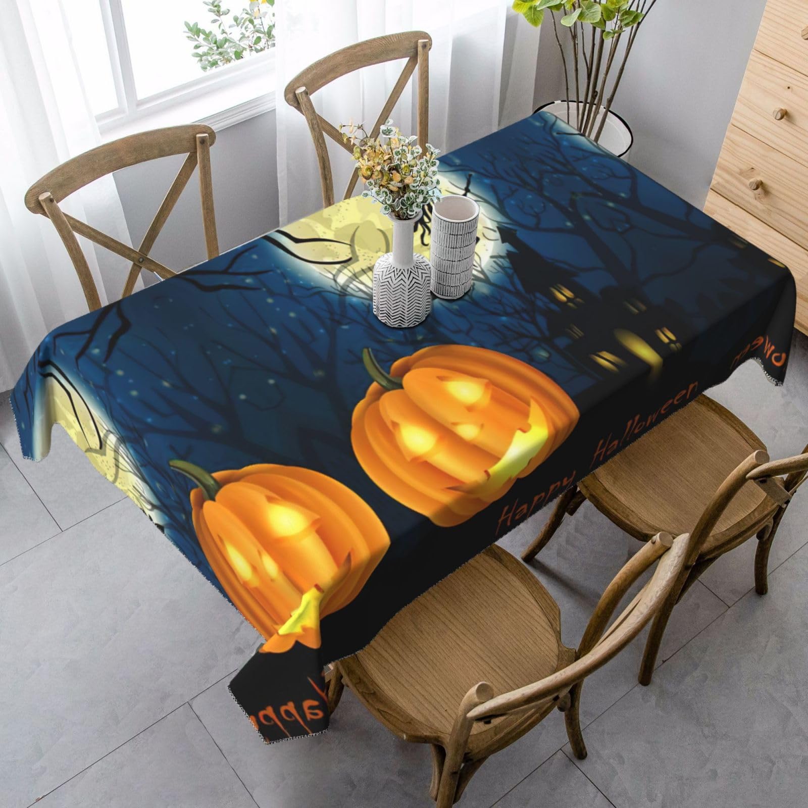 yagDAA Pumpkin Halloween Print Rectangle Tablecloth Table Cover Indoor Outdoor Dining Room Kitchen Table Cloth 140x90cm