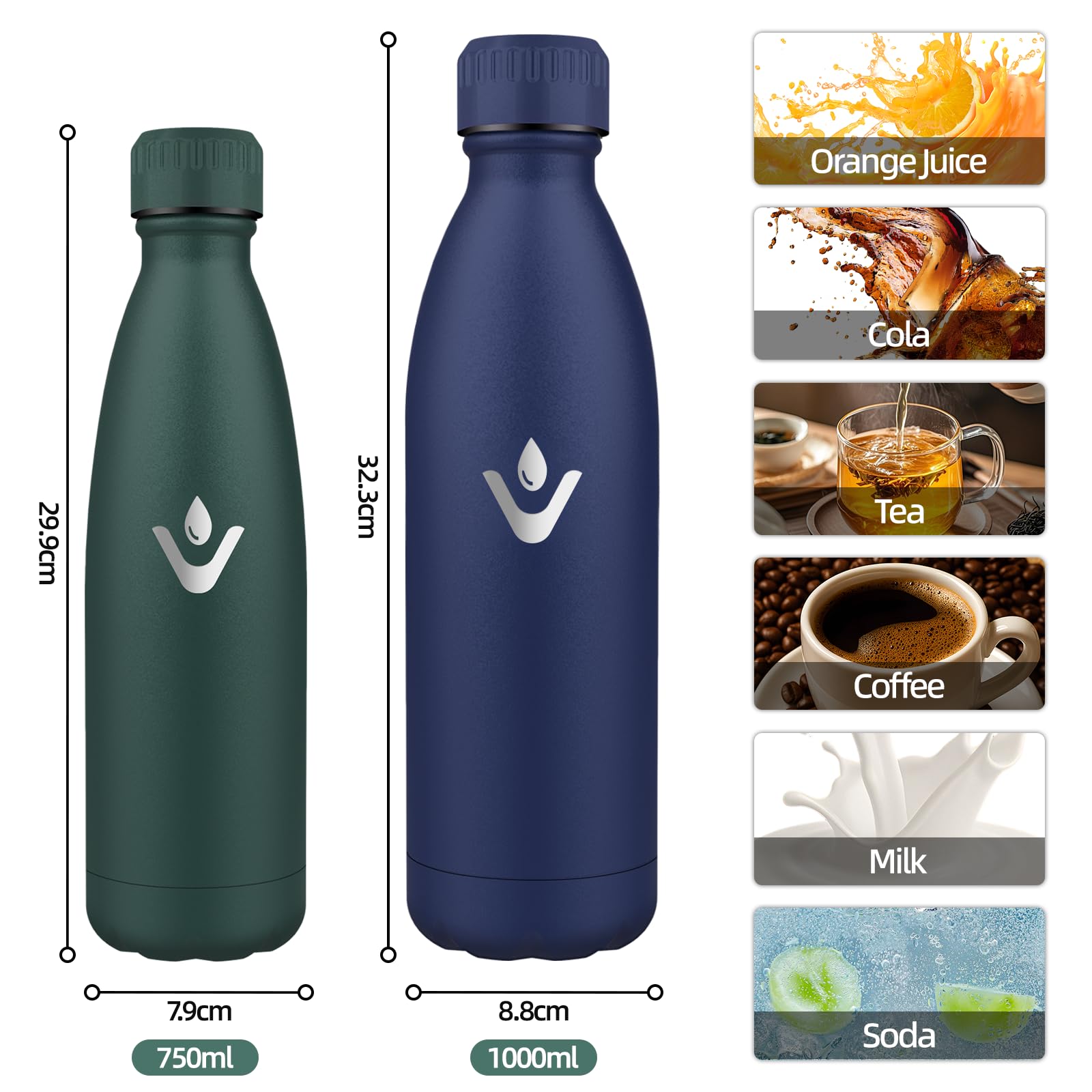 HoneyHolly Borraccia Termica 750ML, Senza BPA, Borraccia Termiche, Acciaio Inossidabile 18/8, Bottiglia Termica A Prova di Perdite, Borraccia Acciaio Inox per Picnic, Outdoor, Sport-Verde Militare