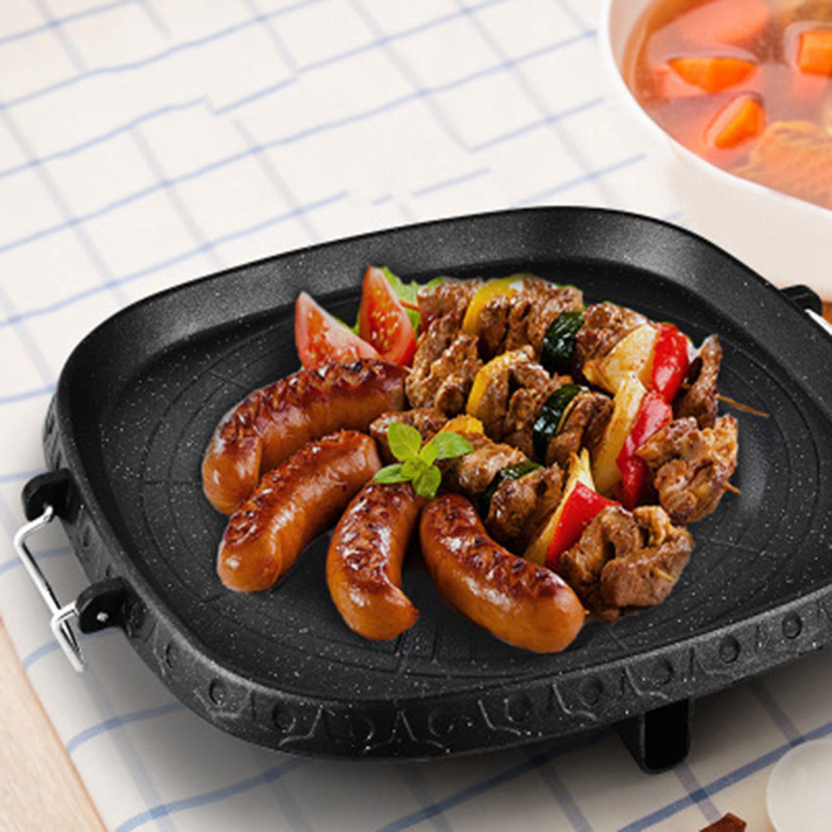 2 x kwadratowa nieprzywierająca koreańska patelnia grillowa, przenośna płyta kuchenna, powłoka kamienna, blacha do pieczenia na świeżym powietrzu