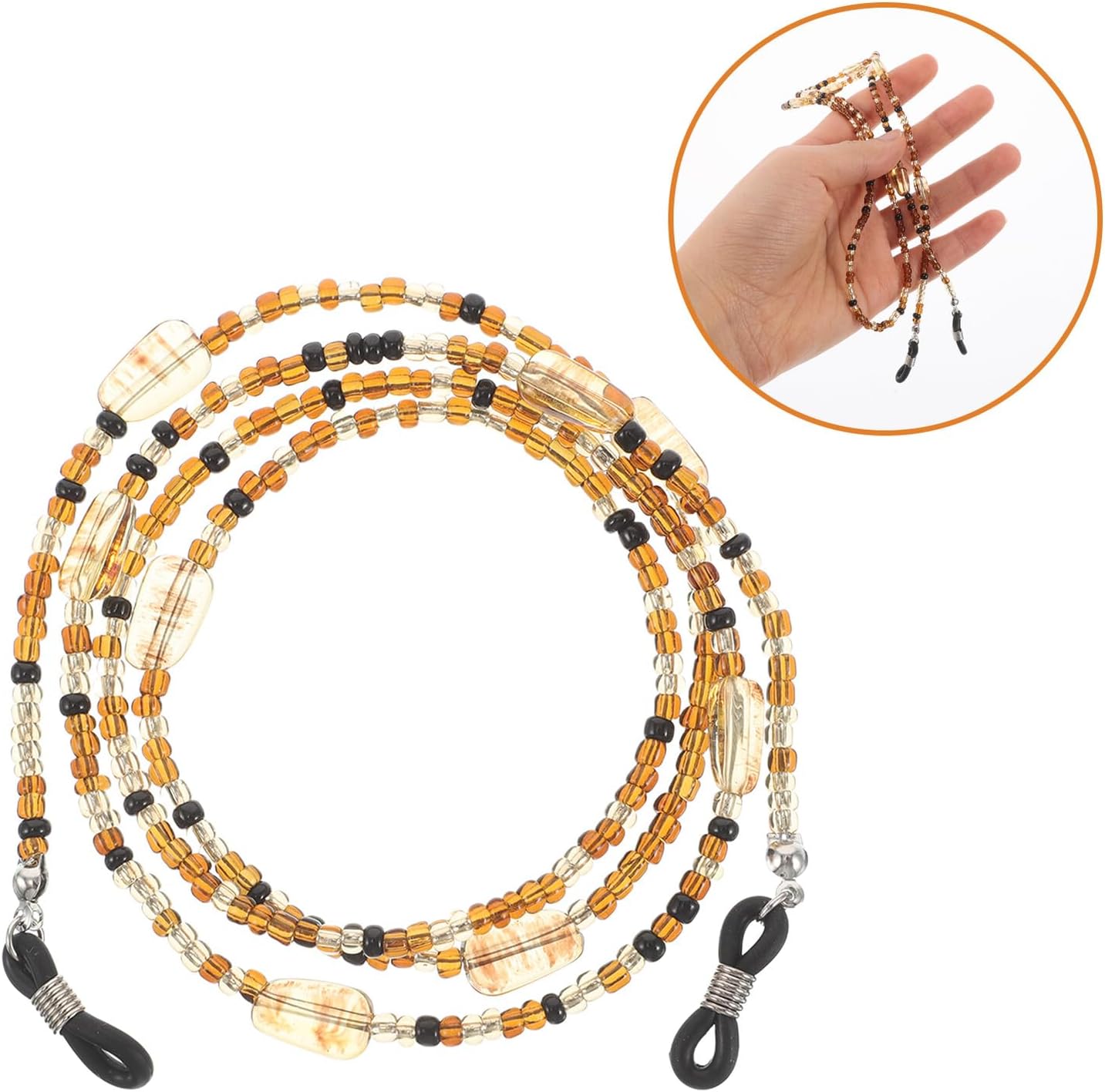 GLEAVI Handmade Beaded Eyeglass Chain Amber Glasses Hanging Rope Secure Eyewear Strap for Women Vintage Boho Style Sunglasses Holder around Neck