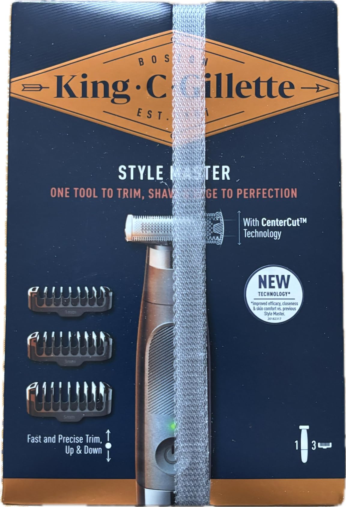 King C. Gillette Style Master Tondeuse à barbe pour hommes avec technologie CenterCut, taille, rasage et coupe des bords optimale, imperméable, rasoir à barbe sans fil avec 3 peignes
