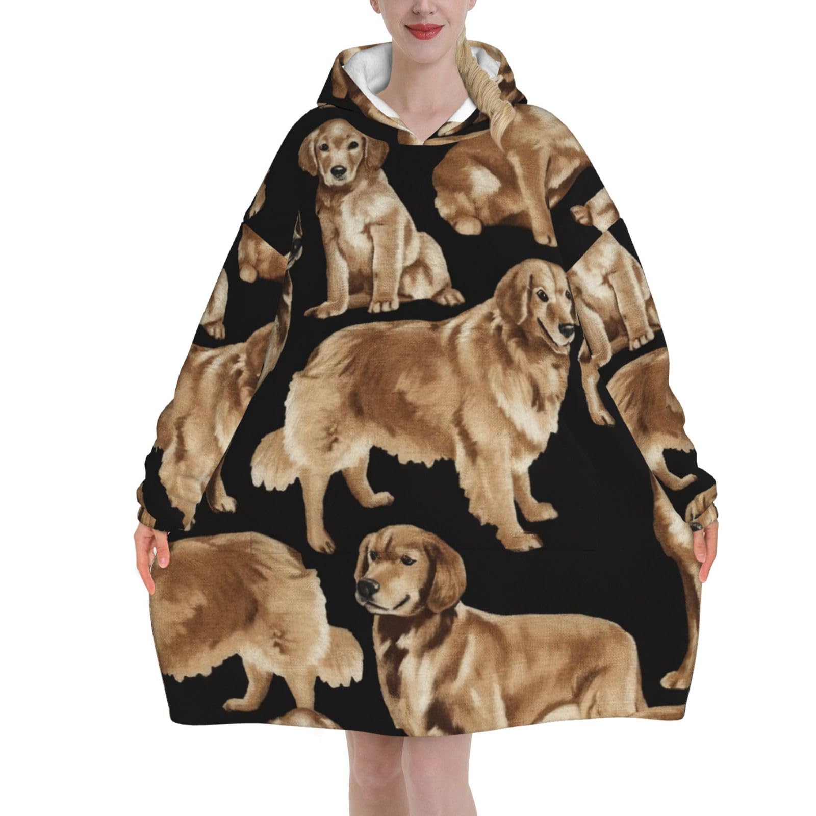 EdWal Golden Retrievers nadruk flanelowy koc z kapturem do noszenia dla dorosłych, przytulny miękki ciepły pluszowy koc prezenty dla kobiet