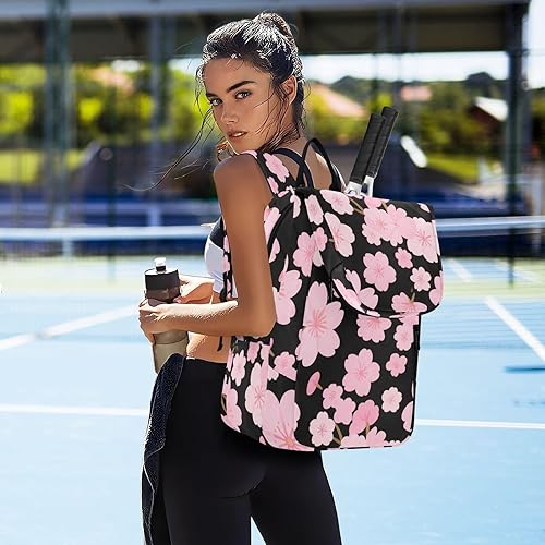Miniatura 7 de Bolsa de pelota de raqueta de tenis, bonita y resistente, color rosa, zéfiro japonés, flor de cerezo, bolsa con capacidad para 2 raquetas para