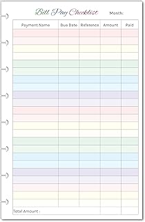 Colorful Bill Pay Checklist for 8 Disc Half Letter (Junior) Size Planners (5.5 x 8.5'') Budget Refills. Fits TUL Junior, Staples ARC Notebook Junior, Levenger Circa, NOTIQ Half-Letter 8-Disc