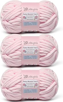 10.58 oz/147.6 yds Chunky Chenille Yarn for Crocheting, #7 Super Bulky Baby Blanket Yarn for Crocheting Soft, Fluffy Velvet Yarn for Knitting, Amigurumi Crochet Yarn for Crafts 3 Light Pink