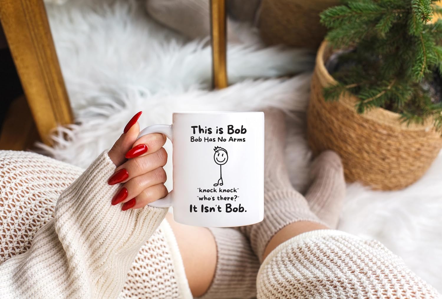 This Is Bob Funny Stickman Figure Coffee Mug - Bob Has No Arms Adult Humor Mug for Him Husband Boyfriend Gift Idea - Hilarious Birthday Presents for Office Coworker or Dad - 11 oz White Novelty Cup - Image 3