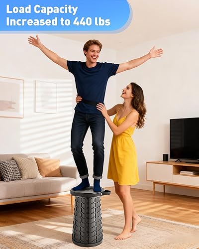 Miniatura 4 de Taburete plegable de altura ajustable mejorada, capacidad de carga de 440 libras, asiento plegable portátil de 20.3 pulgadas para campamento,