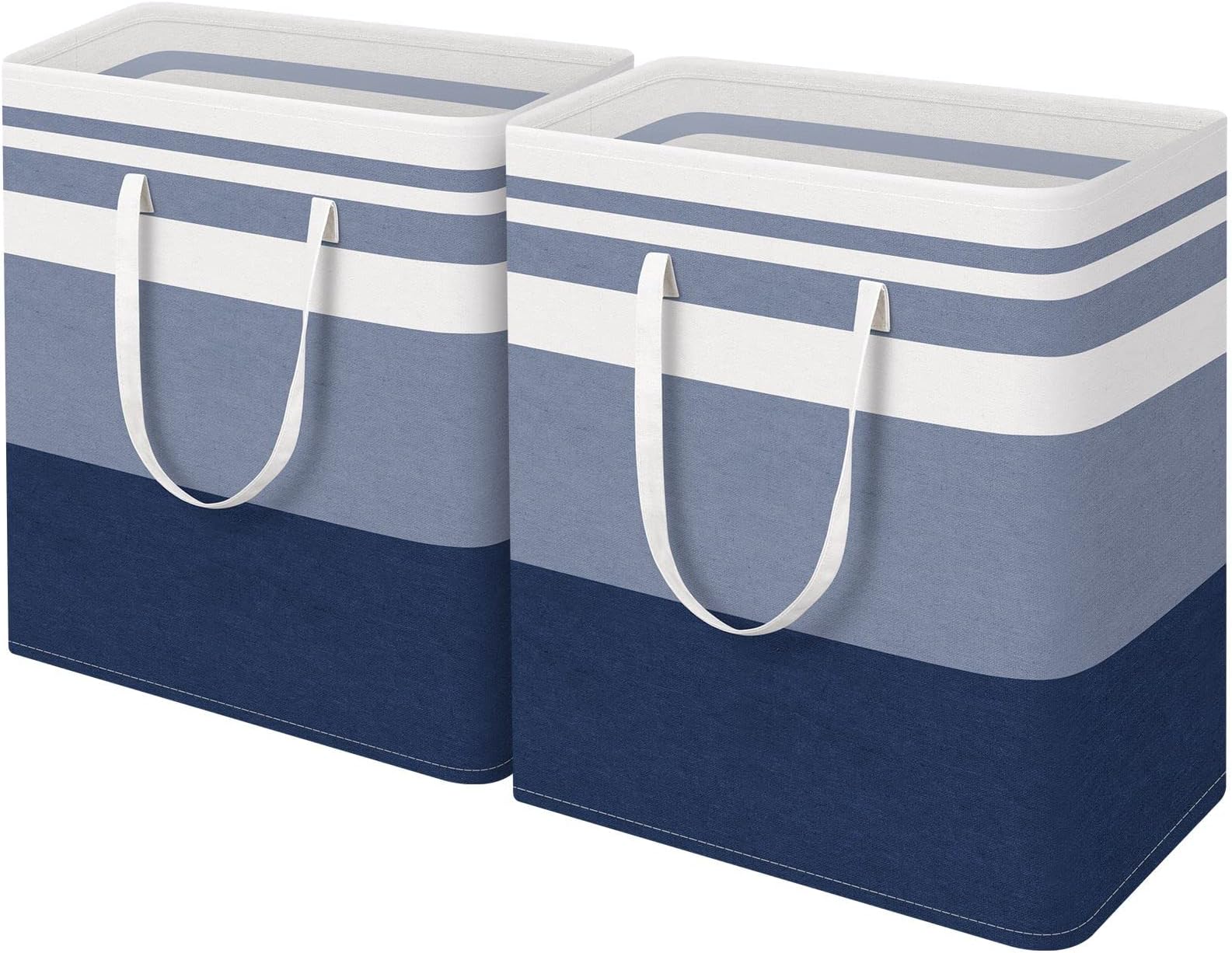 EpicTotes 2-Pack Large Laundry Basket, Collapsible Laundry Hamper, Freestanding Waterproof Laundry Bag, Tall Clothes Hamper-Extended&Reinforced Handles-for College Dorm, Family-Gradient Blue/125L