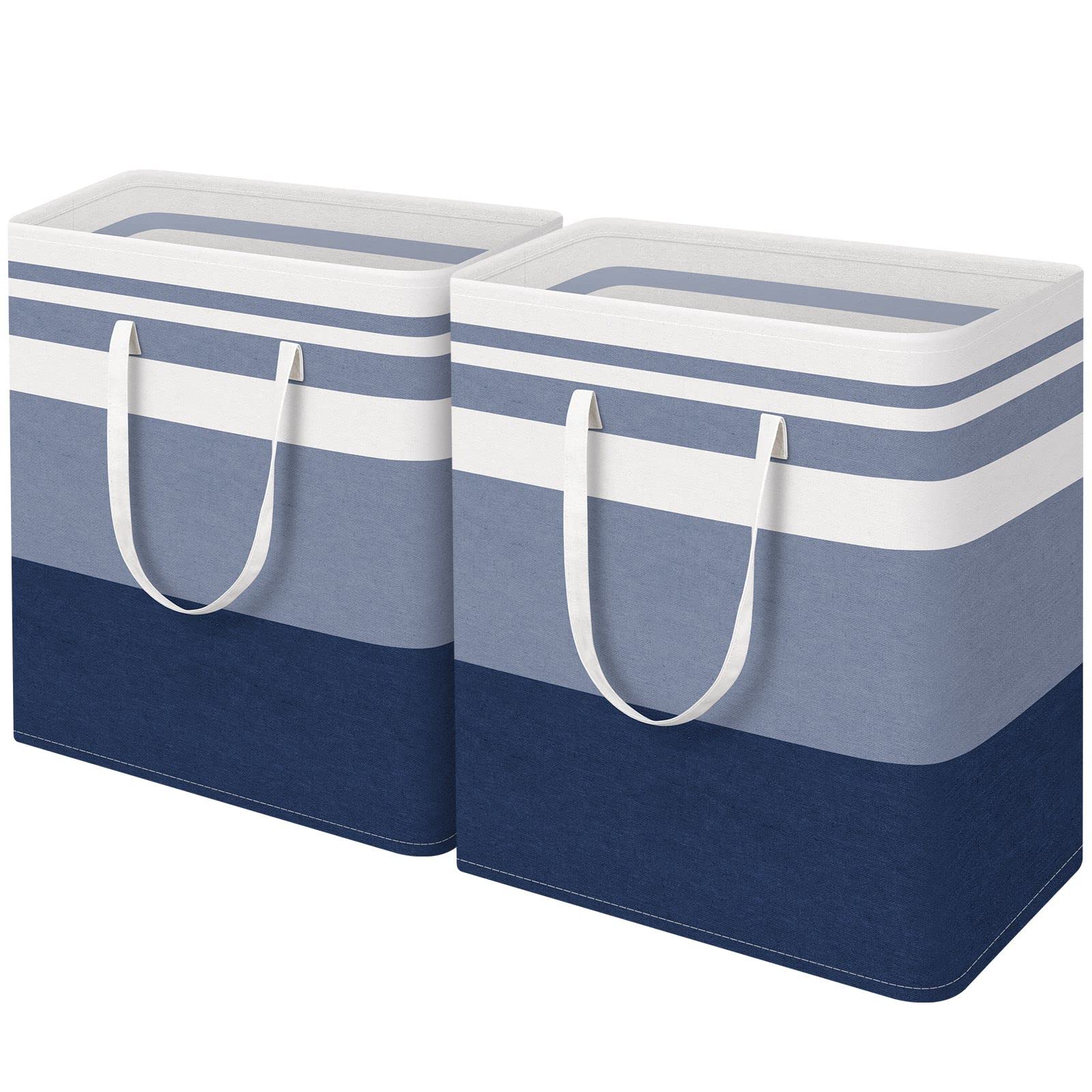 EpicTotes 2-Pack Large Laundry Basket, Collapsible Laundry Hamper, Freestanding Waterproof Laundry Bag, Tall Clothes Hamper-Extended&Reinforced Handles-for College Dorm, Family-Gradient Blue/125L